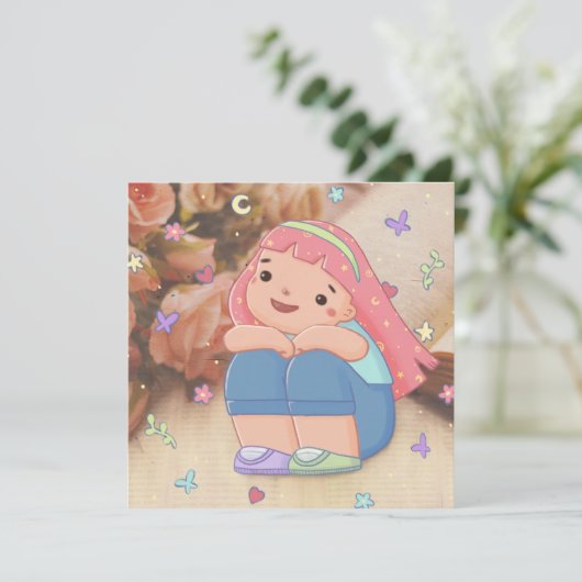 Mädchen mit einer Lächelabbildung Einladung (Stehend Vorderseite)