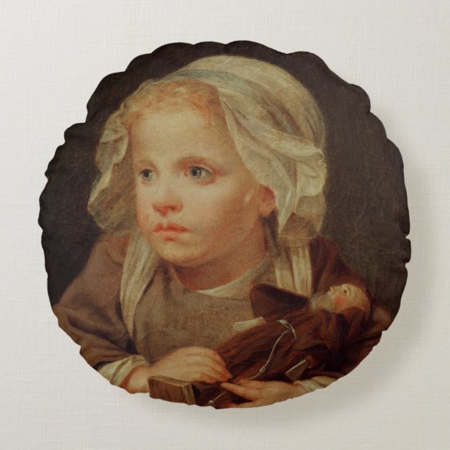 Mädchen mit einer Puppe Rundes Kissen (Vorderseite)