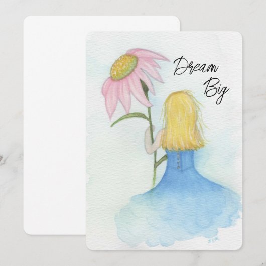 Mädchen mit einer riesigen Blume "Dream Big"-Mitte Dankeskarte (Vorne/Hinten)