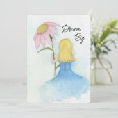 Mädchen mit einer riesigen Blume "Dream Big"-Mitte Dankeskarte (Stehend Vorderseite)