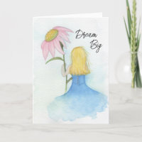 Mädchen mit einer riesigen rosa Blume "Dream Big"