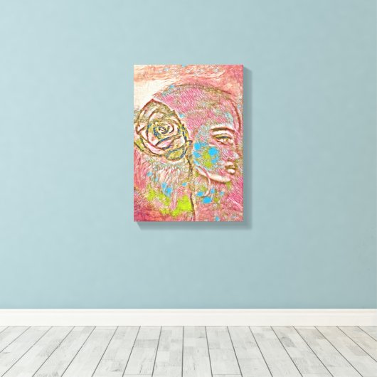 Mädchen mit einer Rose im Haar.Elegante Luxus Kuns Leinwanddruck (Insitu (Holzboden))
