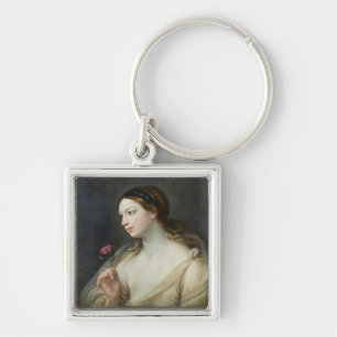 Mädchen mit einer Rose (Öl auf Leinwand) Schlüsselanhänger