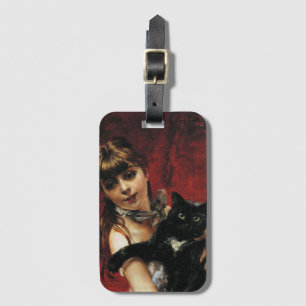 Mädchen mit einer schwarzen Katze auf dem Arm Gepäckanhänger
