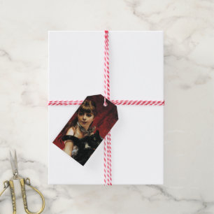 Mädchen mit einer schwarzen Katze auf dem Arm Geschenkanhänger
