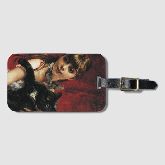 Mädchen mit einer schwarzen Katze in ihren Armen Gepäckanhänger (Vorderseite (Horizontal))