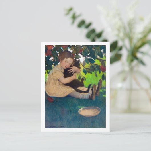 Mädchen mit einer Schwarzen Katze, Jessie Willcox Postkarte (Stehend Vorderseite)