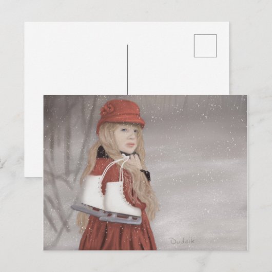 Mädchen mit Eis-Skaten Postkarte (Vorne/Hinten)