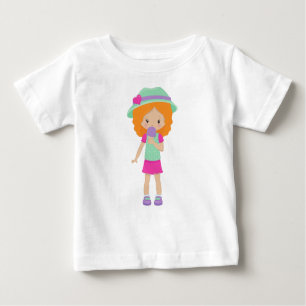 Mädchen mit Eiscreme, kleines Mädchen, orangefarbe Baby T-shirt