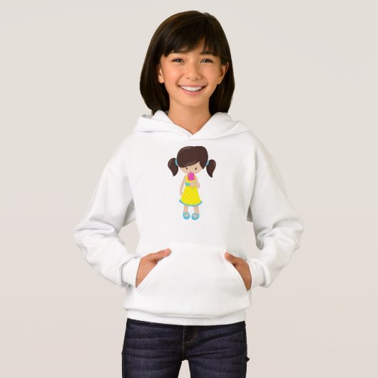 Mädchen mit Eiscreme, Niedliches Mädchen, braune H Hoodie (Vorne ganz)