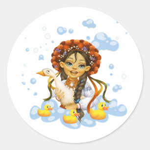 Mädchen mit Entenklebern & Labels Runder Aufkleber