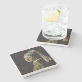 Mädchen mit Erdbeere erwecken Kunstlöffel Steinuntersetzer (Seitenansicht)