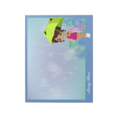 Mädchen mit Frosch Umbrella & Hydrangea Blume Blau Notizblock (Rotiert)