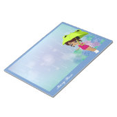 Mädchen mit Frosch Umbrella & Hydrangea Blume Blau Notizblock (angewinkelt)