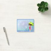 Mädchen mit Frosch Umbrella & Hydrangea Blume Blau Post-it Klebezettel (Büro)