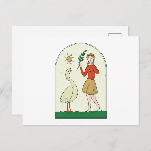 Mädchen mit Gans Postkarte (Vorne/Hinten)
