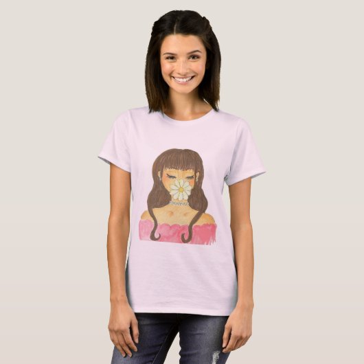 Mädchen mit Gänseblümchen Rosa Kleid T-Shirt (Vorne ganz)