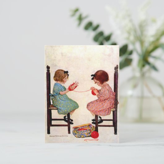 Mädchen mit Garn Postkarte (Stehend Vorderseite)