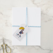 Mädchen mit gelbem Regenschirm in Wasserfarbe Geschenkanhänger (Mit Garn)