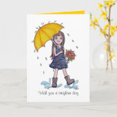 Mädchen mit gelbem Regenschirm in Wasserfarbe Karte (Gelbe Blume)