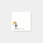 Mädchen mit gelbem Regenschirm in Wasserfarbe Post-it Klebezettel (Vorderseite)