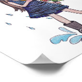 Mädchen mit gelbem Regenschirm in Wasserfarbe Poster (Ecke)