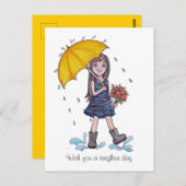 Mädchen mit gelbem Regenschirm in Wasserfarbe Postkarte (Vorne/Hinten)