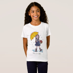 Mädchen mit gelbem Regenschirm in Wasserfarbe T-Shirt