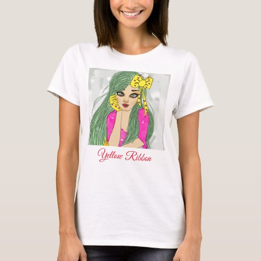 Mädchen mit gelbem Ribbon-T - Shirt (Vorderseite)