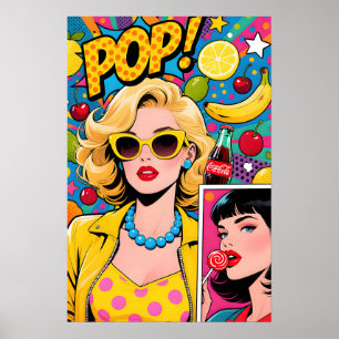 Mädchen mit gelben Schattierungen Pop-Art-Plakat Poster