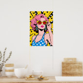 Mädchen mit gelber Sonnenbrille Pop Art Poster (Küche)