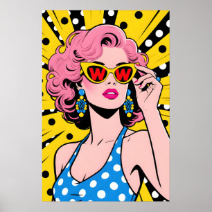 Mädchen mit gelber Sonnenbrille Pop Art Poster