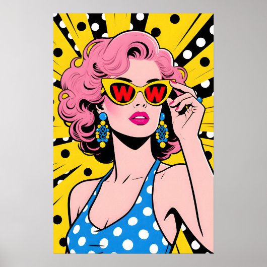 Mädchen mit gelber Sonnenbrille Pop Art Poster (Vorne)