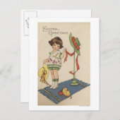 Mädchen mit Gelbhut und Küken Postkarte (Vorne/Hinten)
