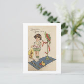 Mädchen mit Gelbhut und Küken Postkarte (Stehend Vorderseite)