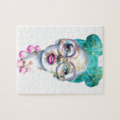 Mädchen mit Glas-Funky Wasserfarbe-Kunst Puzzle (Horizontal)