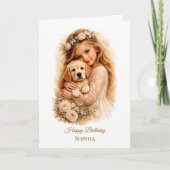 Mädchen mit Golden Retriever Welpe Karte (Vorderseite)