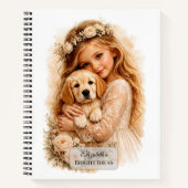 Mädchen mit Golden Retriever Welpe Notizblock (Vorderseite)