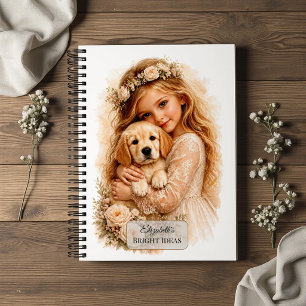 Mädchen mit Golden Retriever Welpe Notizblock