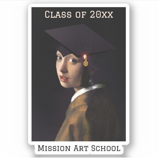 Mädchen mit Grad Cap Abschluss Aufkleber (Vorderseite)