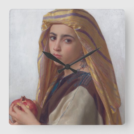 Mädchen mit Granatapfel von W.A. Bouguereau Quadratische Wanduhr (Vorderseite)