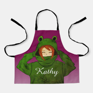 Mädchen mit Green Frog Hoodie Zeichnend Individuel Schürze