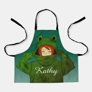 Mädchen mit Green Frog Hoodie Zeichnend Individuel Schürze