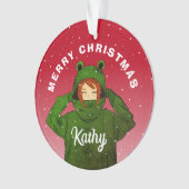 Mädchen mit Green Frog Hoodie Zeichnend Weihnachte Ornament (Vorderseite)