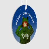 Mädchen mit Green Frog Hoodie Zeichnend Weihnachte Ornament (Vorderseite)