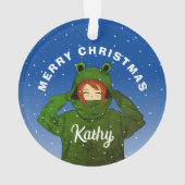 Mädchen mit Green Frog Hoodie Zeichnend Weihnachte Ornament (Rückseite)