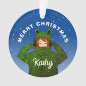 Mädchen mit Green Frog Hoodie Zeichnend Weihnachte Ornament (Vorderseite)