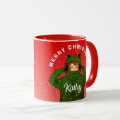 Mädchen mit Green Frog Hoodie Zeichnend Weihnachte Tasse (VorderseiteRechts)