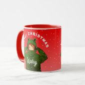 Mädchen mit Green Frog Hoodie Zeichnend Weihnachte Tasse (Vorderseite Links)