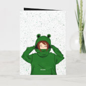 Mädchen mit Green Frog Hoody Zeichnend Geburtstag Karte (Rückseite)